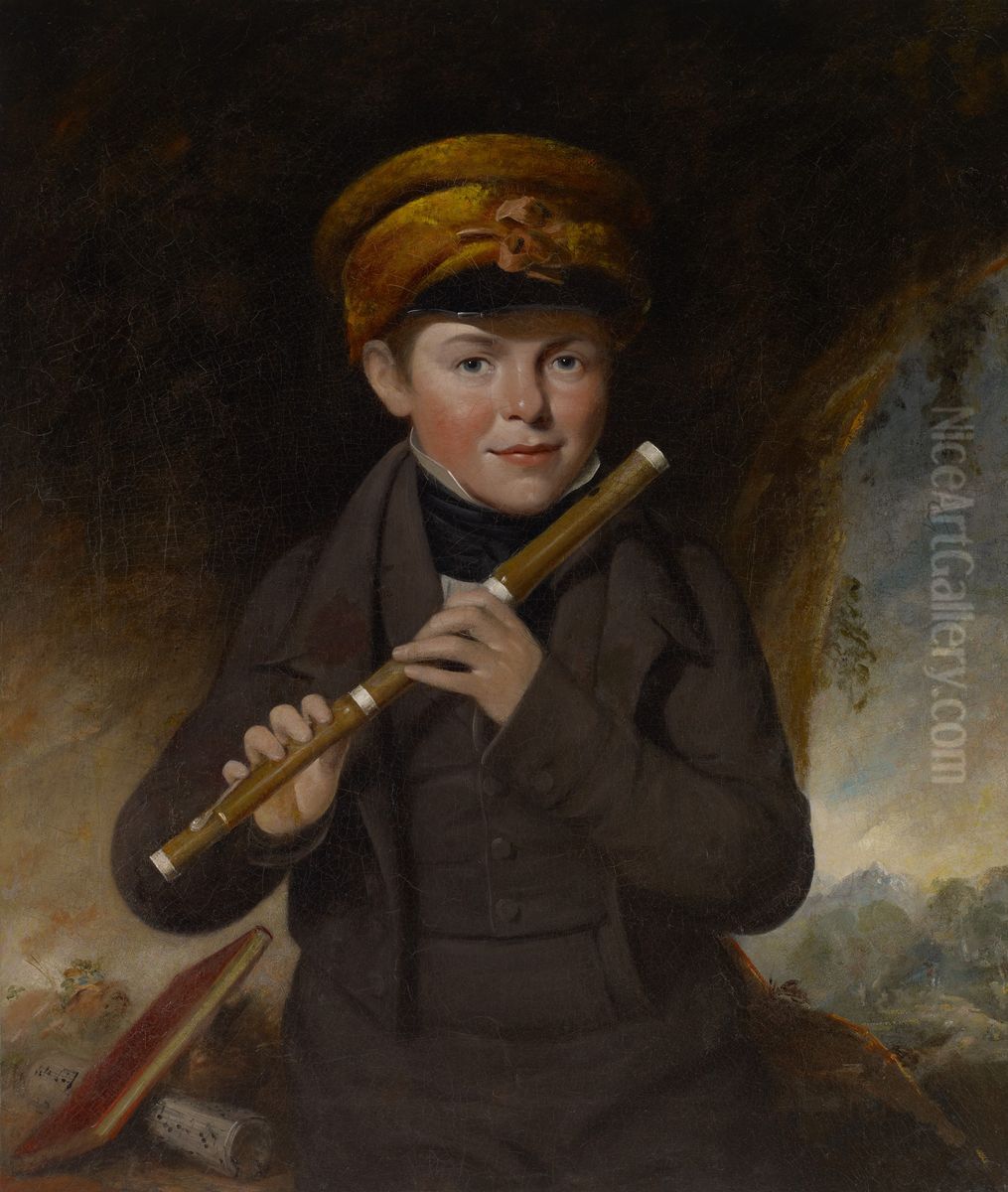 John Gurney Jr., the Little Flute Player Oil Painting by John Opie