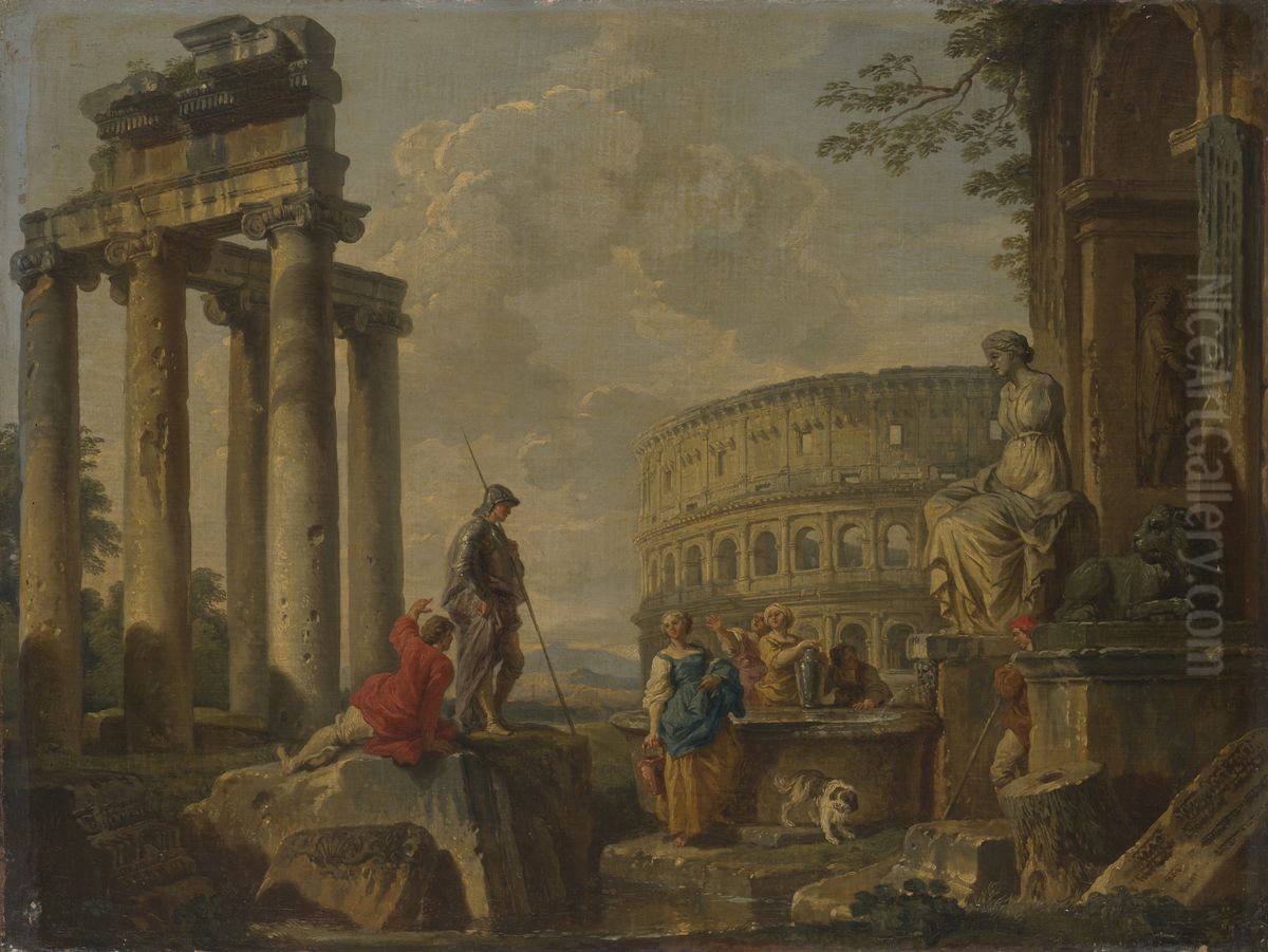 The Coliseum amongst Roman Ruin Oil Painting by Giovanni Paolo Panini