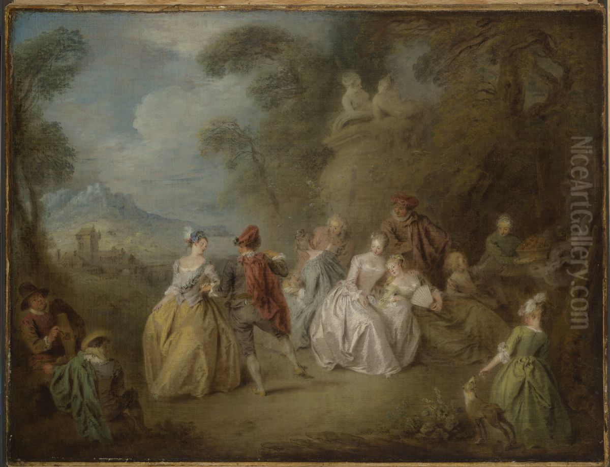 Courtly Scene in a Park Oil Painting by Jean-Baptiste Pater