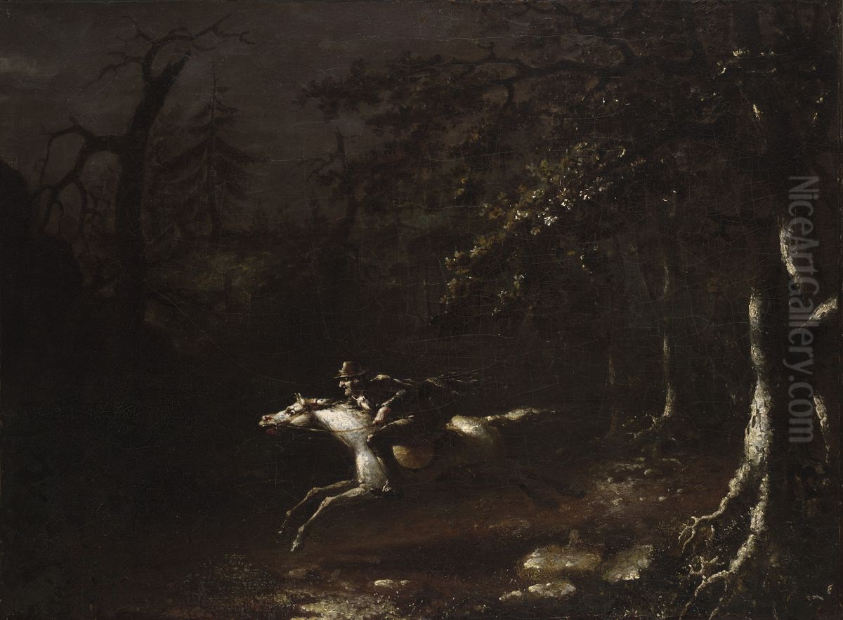 Ichabod Crane Flying from the Headless Horseman Oil Painting by John Quidor
