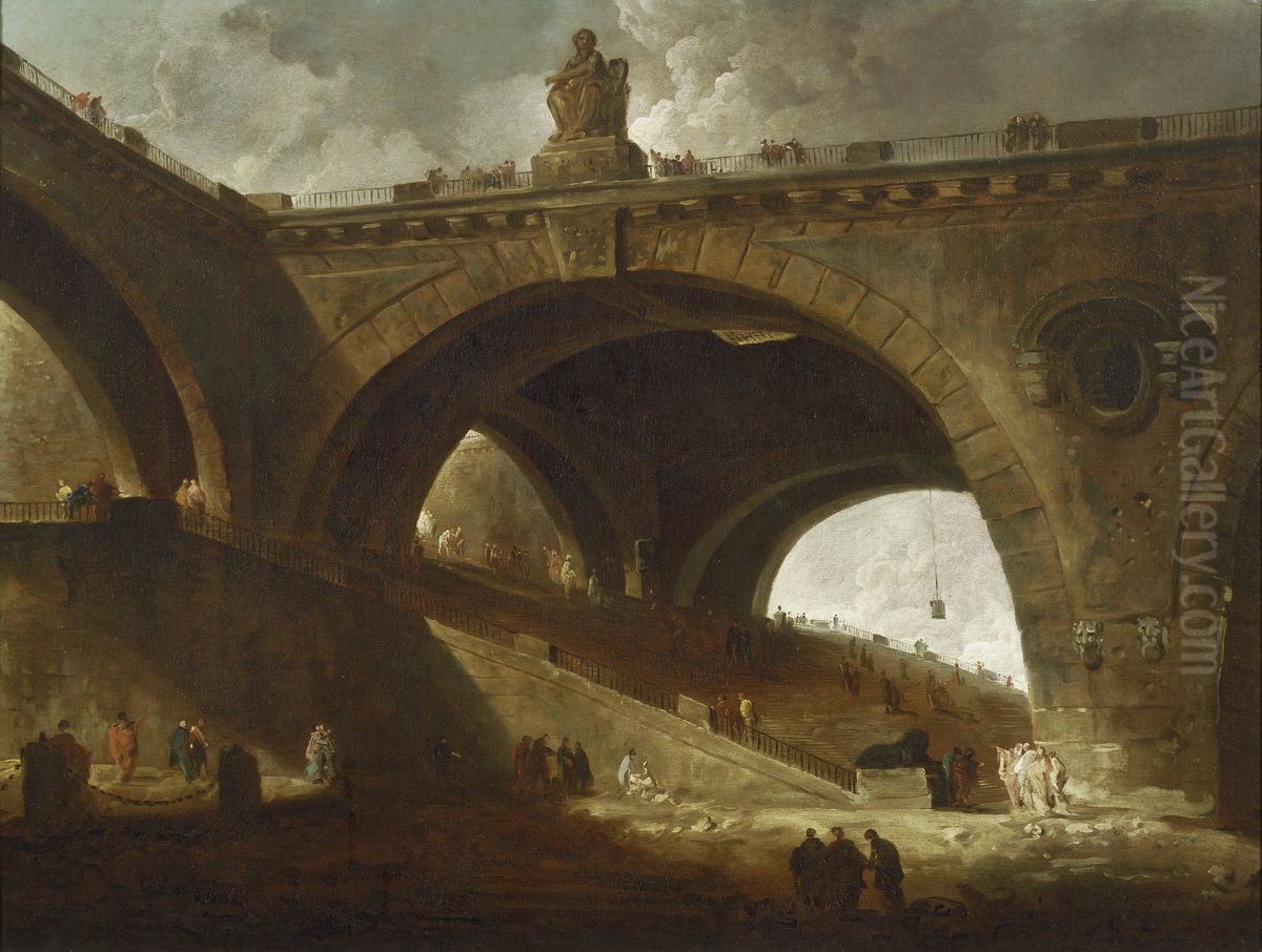 The Old Bridge Oil Painting by Hubert Robert
