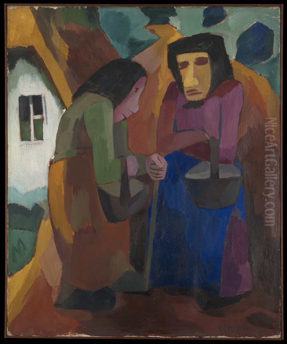 Frauen vor dem Haus Oil Painting by Martel Schwichtenberg