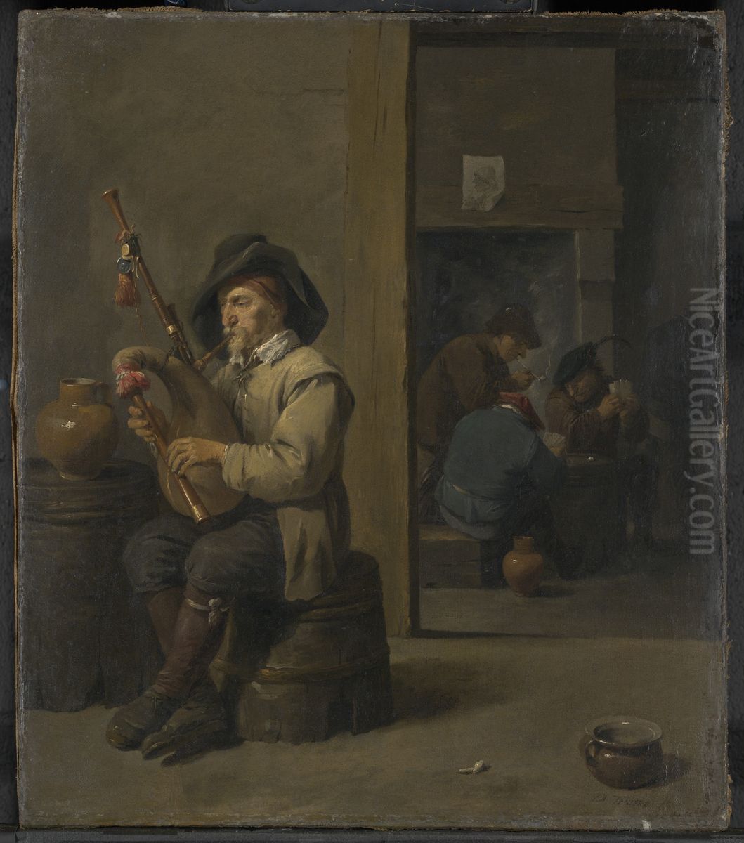 Bagpiper in an Inn Oil Painting by David Teniers the Younger