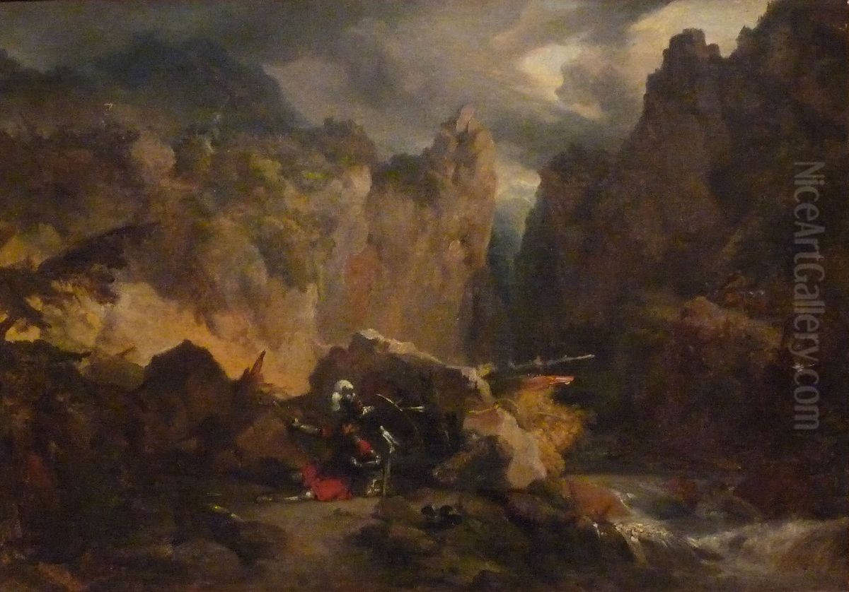 Landscape with the death of Roland Oil Painting by Achille Etna Michallon