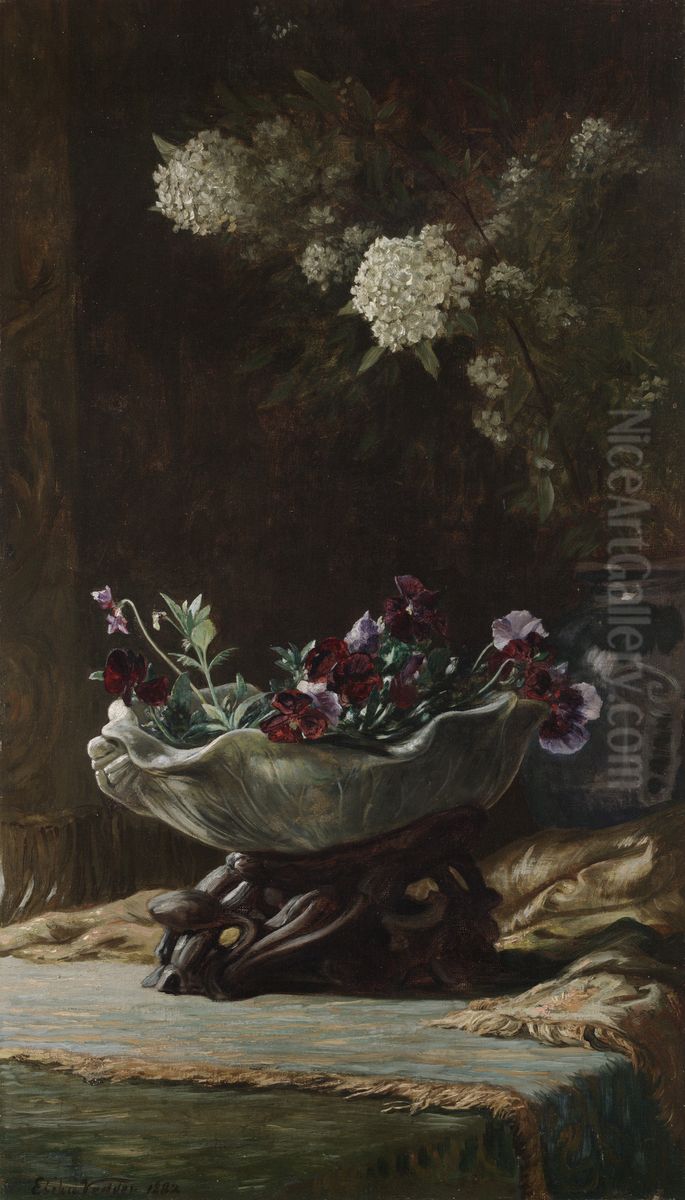 Pansies and Spirea Oil Painting by Elihu Vedder