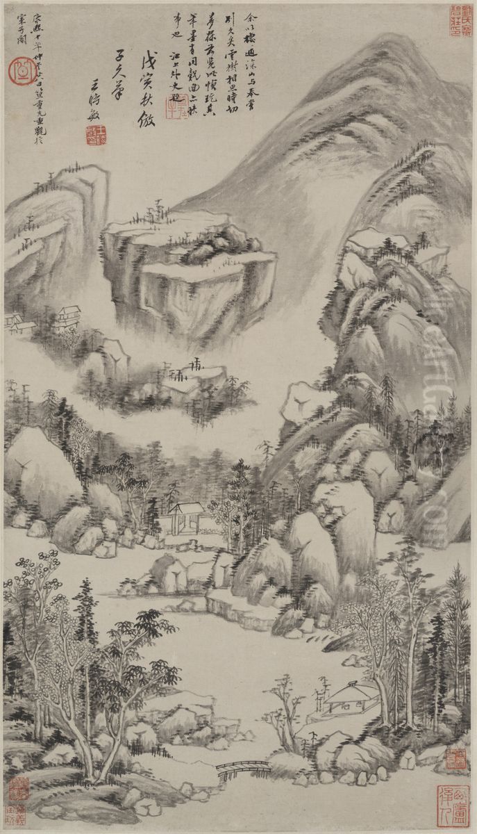 Landscape in the style of Huang Gongwang Oil Painting by Wang Shimin