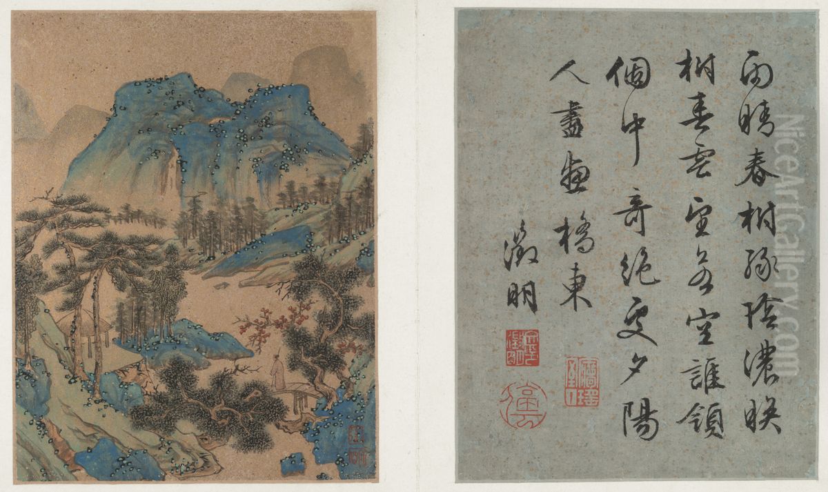 Landscapes in the Blue-Green Style Oil Painting by Wen Zhengming