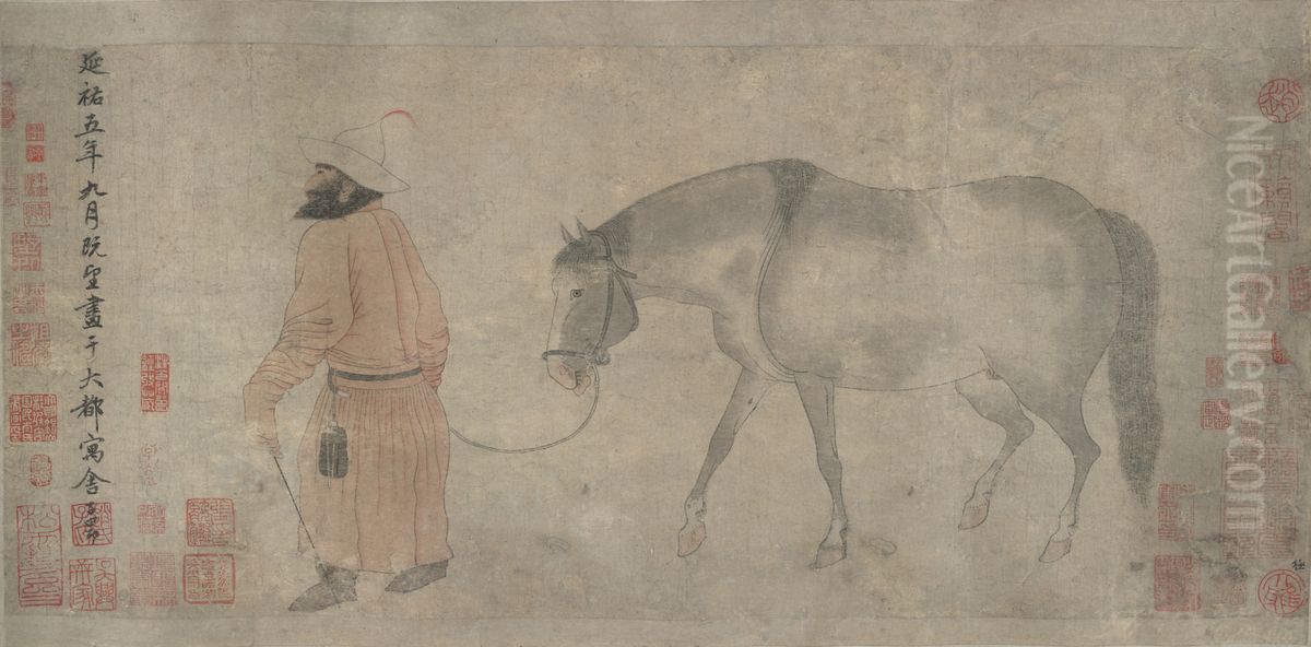 The Three Horse Oil Painting by Zhao Mengfu