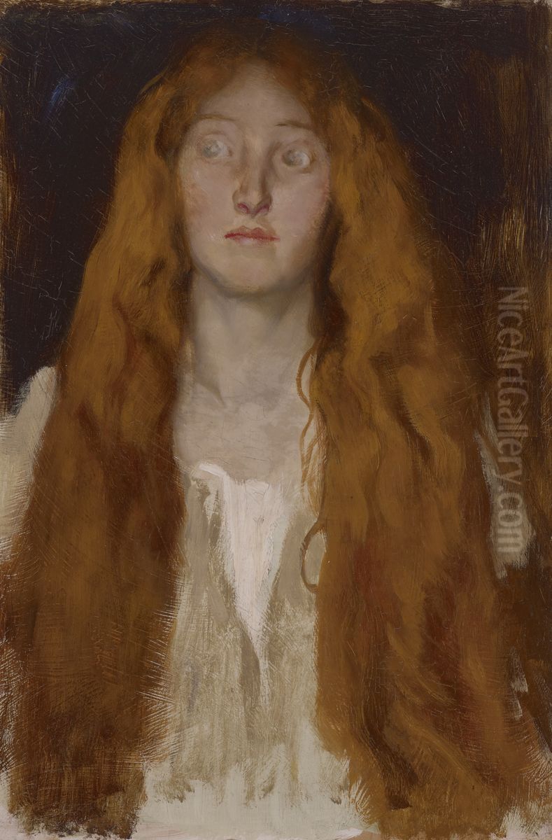 Head of Ophelia, study Oil Painting by Edwin Austin Abbey