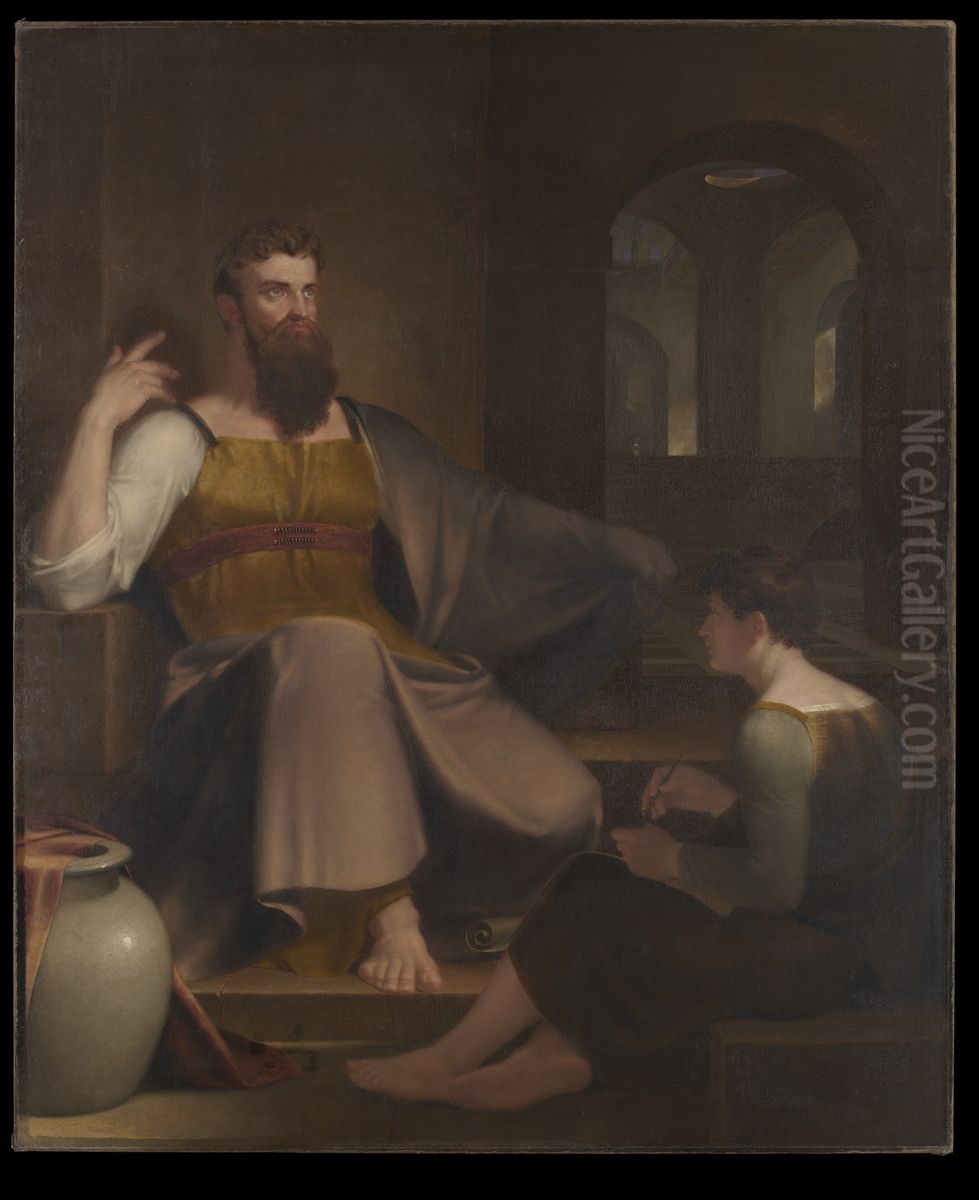 Jeremiah Dictating His Prophecy of  the Destruction of Jerusalem to Baruch the Scribe Oil Painting by Washington Allston