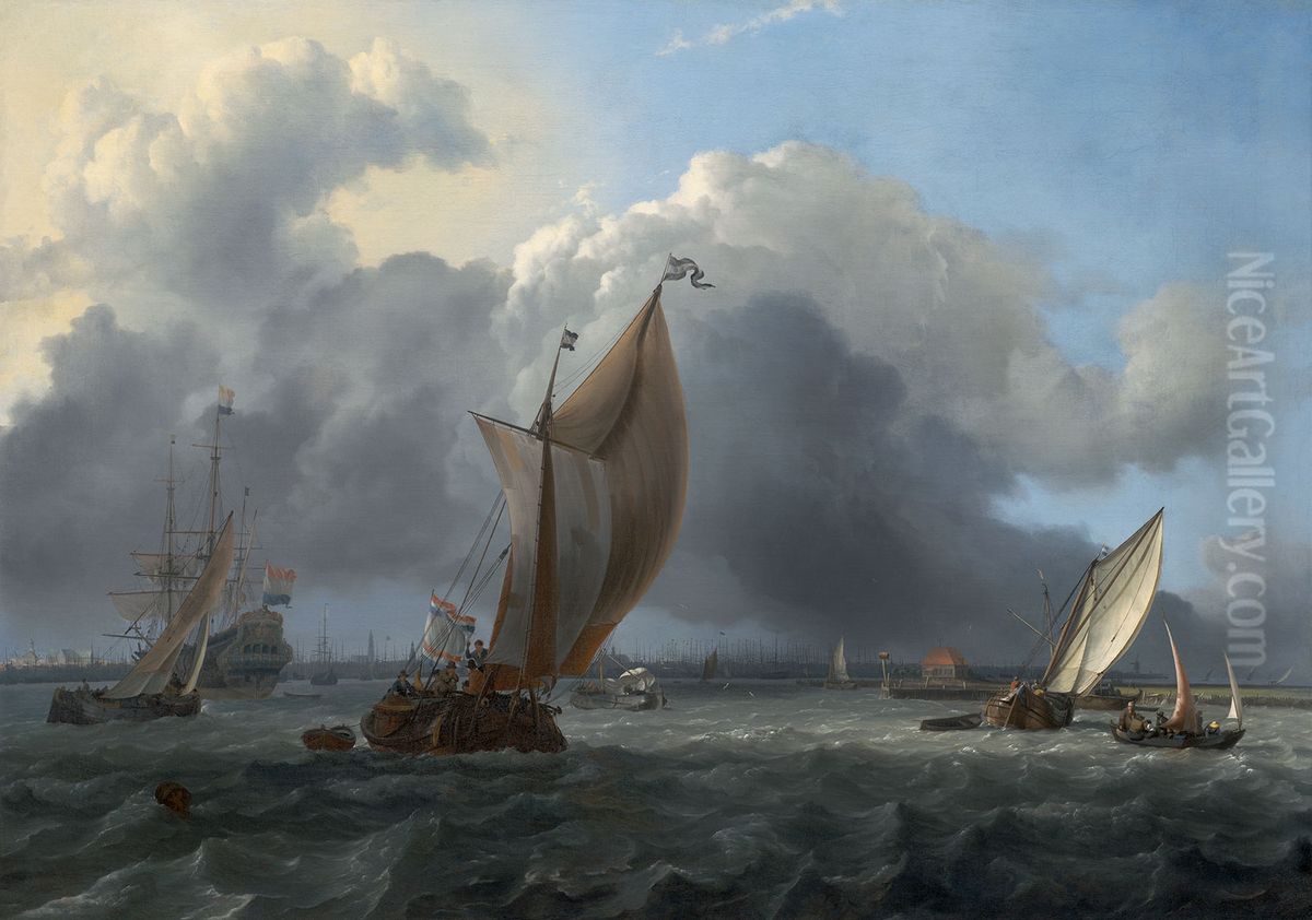 Ships in a Gale on the IJ before the City of Amsterdam Oil Painting by Ludolf Bakhuizen