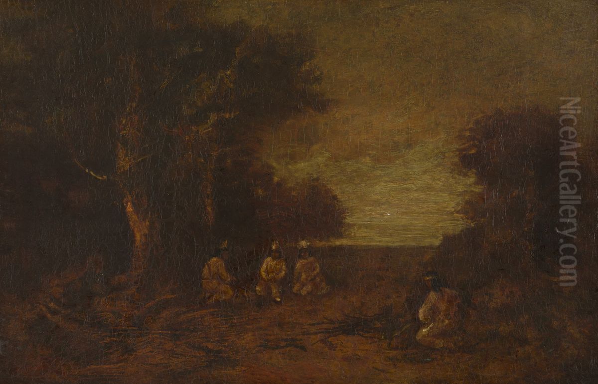 Moonlit Landscape with Indian Oil Painting by Ralph Albert Blakelock