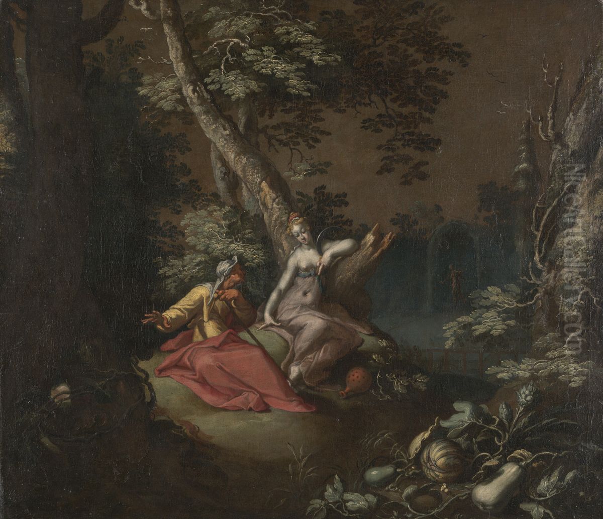 Landscape with Vertumnus and Pomona Oil Painting by Abraham Bloemaert