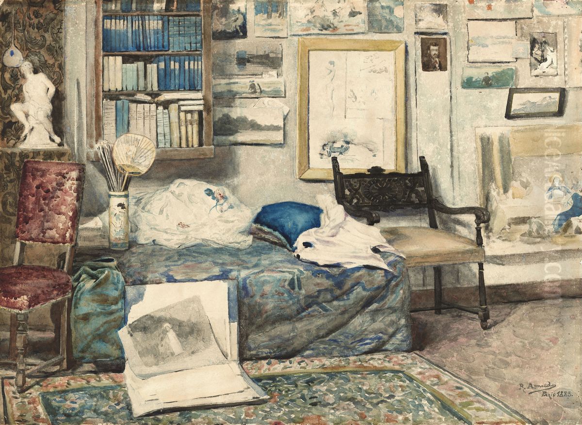 The artist's studio in Paris Oil Painting by Rodolfo Amoedo