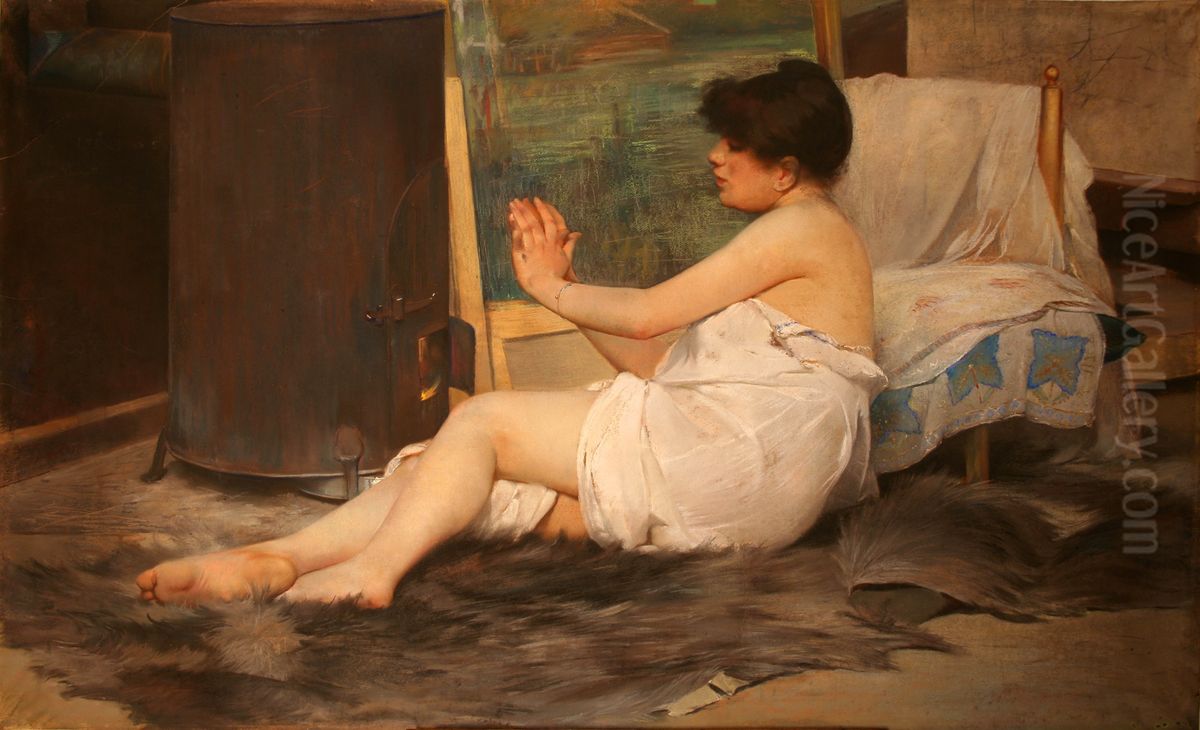 Modelo em repouso Oil Painting by Henrique Bernardelli