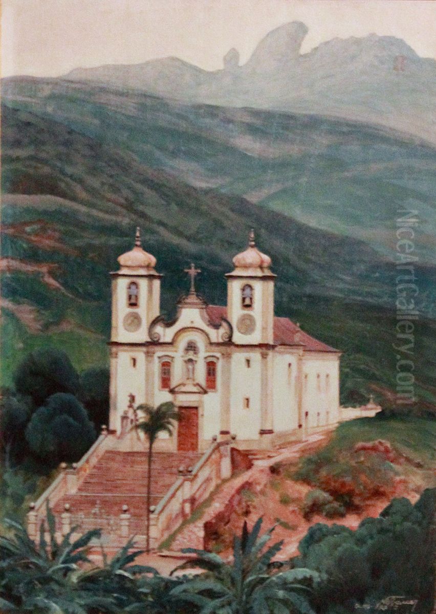 Igreja de Santa Efigenia em Ouro Preto, MG. Oil Painting by Hans Nobauer
