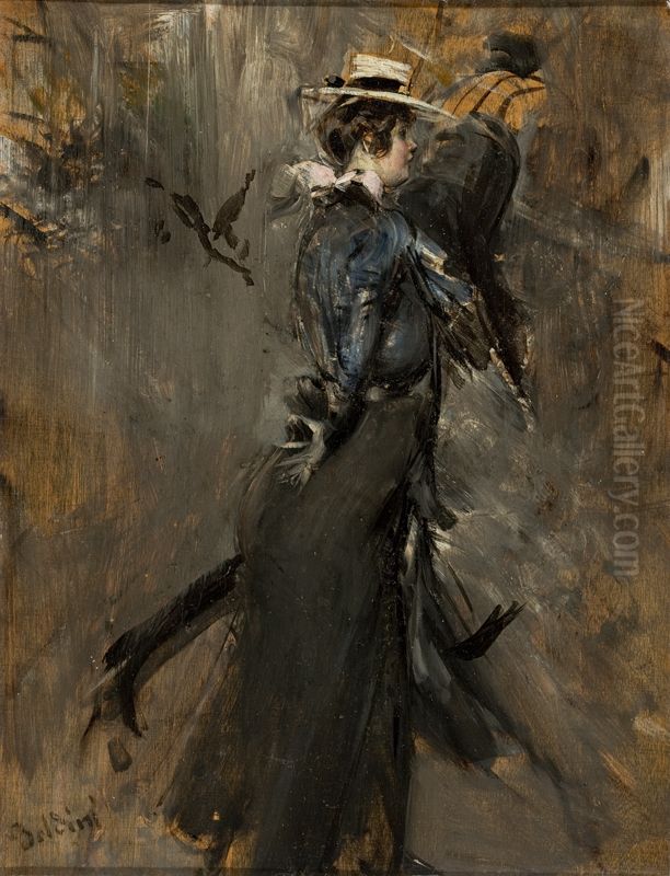 Senhora com Chapeu de Palha (Passeio Matinal) Oil Painting by Giovanni Boldini