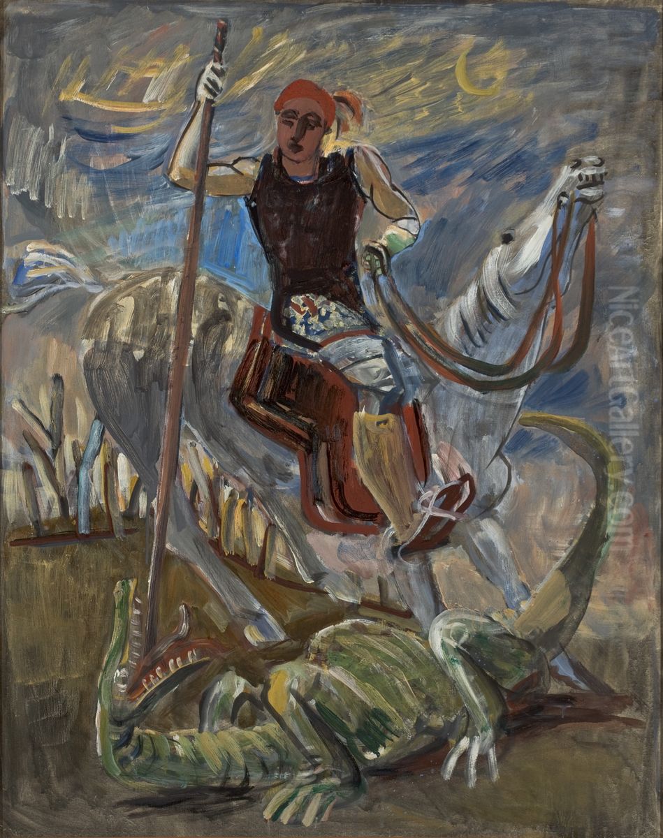 Sao Jorge e o dragao Oil Painting by Ernesto De Fiori