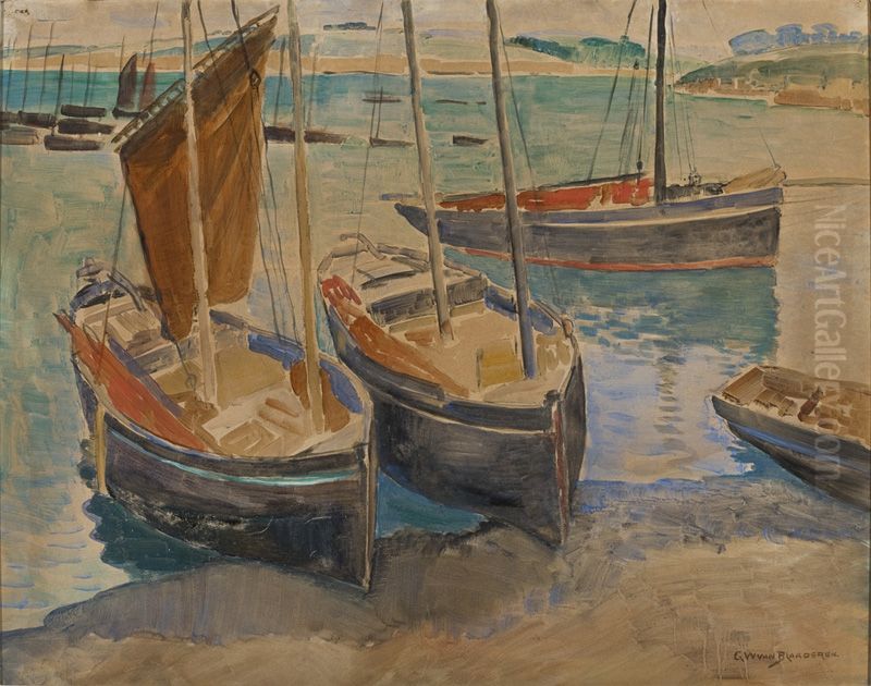 Porto com Navios na Bretanha Oil Painting by Gerrit Willem Van Blaaderen