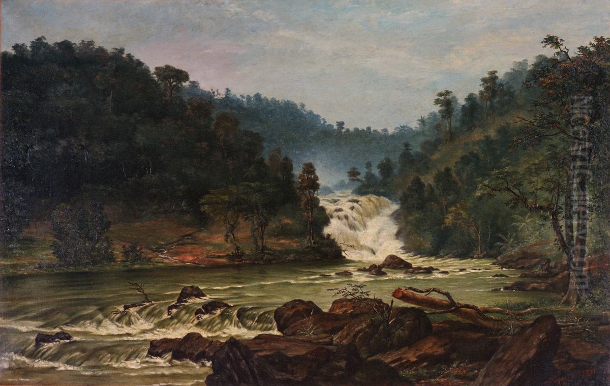 Waterfall on Sorocaba River Oil Painting by Benedito Calixto