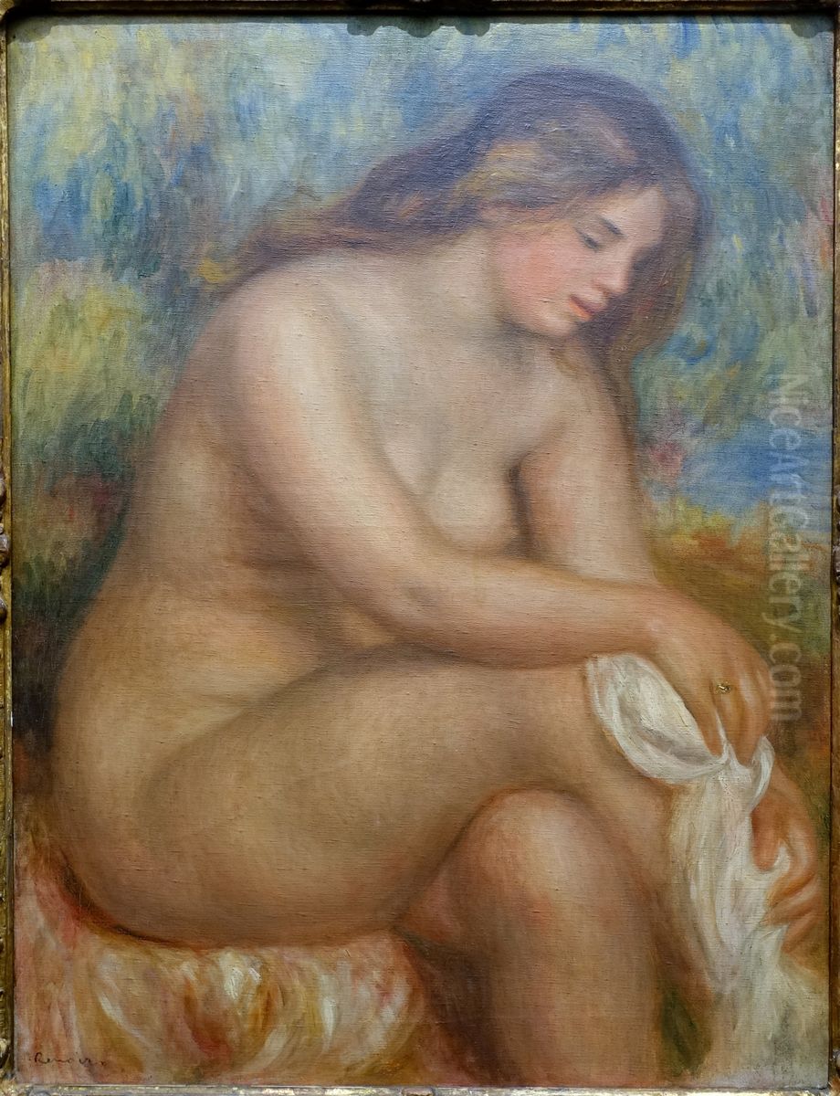 Bather Drying her Right Leg Oil Painting by Pierre Auguste Renoir