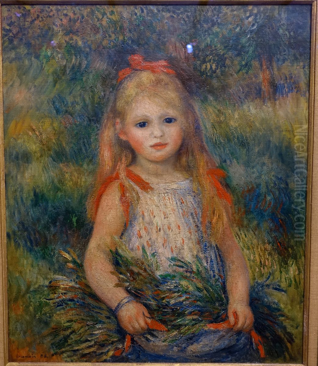 Girl with Spikes - Girl with Flowers Oil Painting by Pierre Auguste Renoir