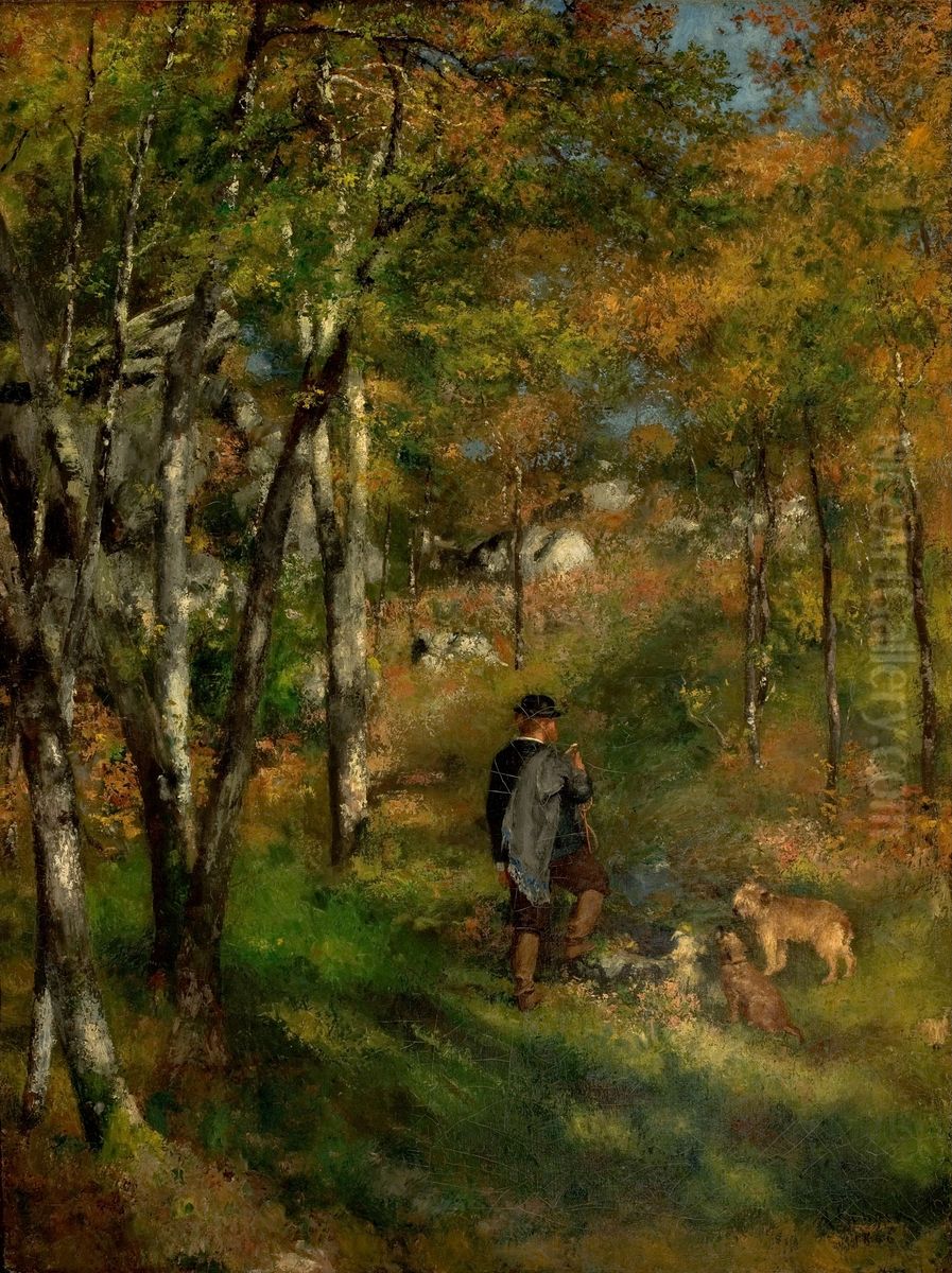 Le peintre Jules Le Coeur et ses chiens dans la foret de Fontainebleau Oil Painting by Pierre Auguste Renoir