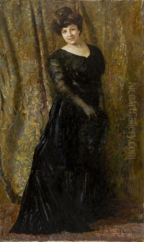 Standing lady Oil Painting by Giuseppe Amisani