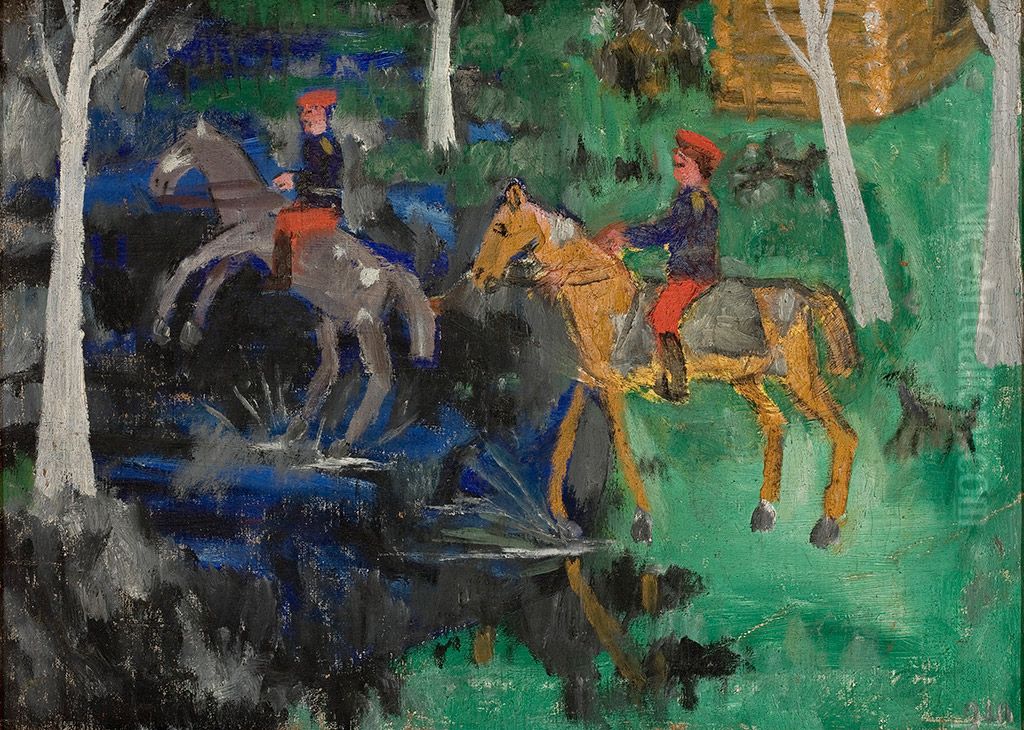 Dois cavaleiros Oil Painting by Mikhail Larionov