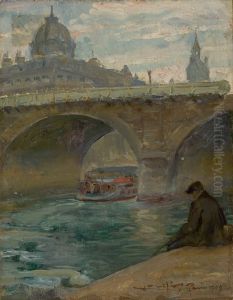 Le pont Notre-Dame a Paris avec en arriere plan le dome du tribunal de commerce