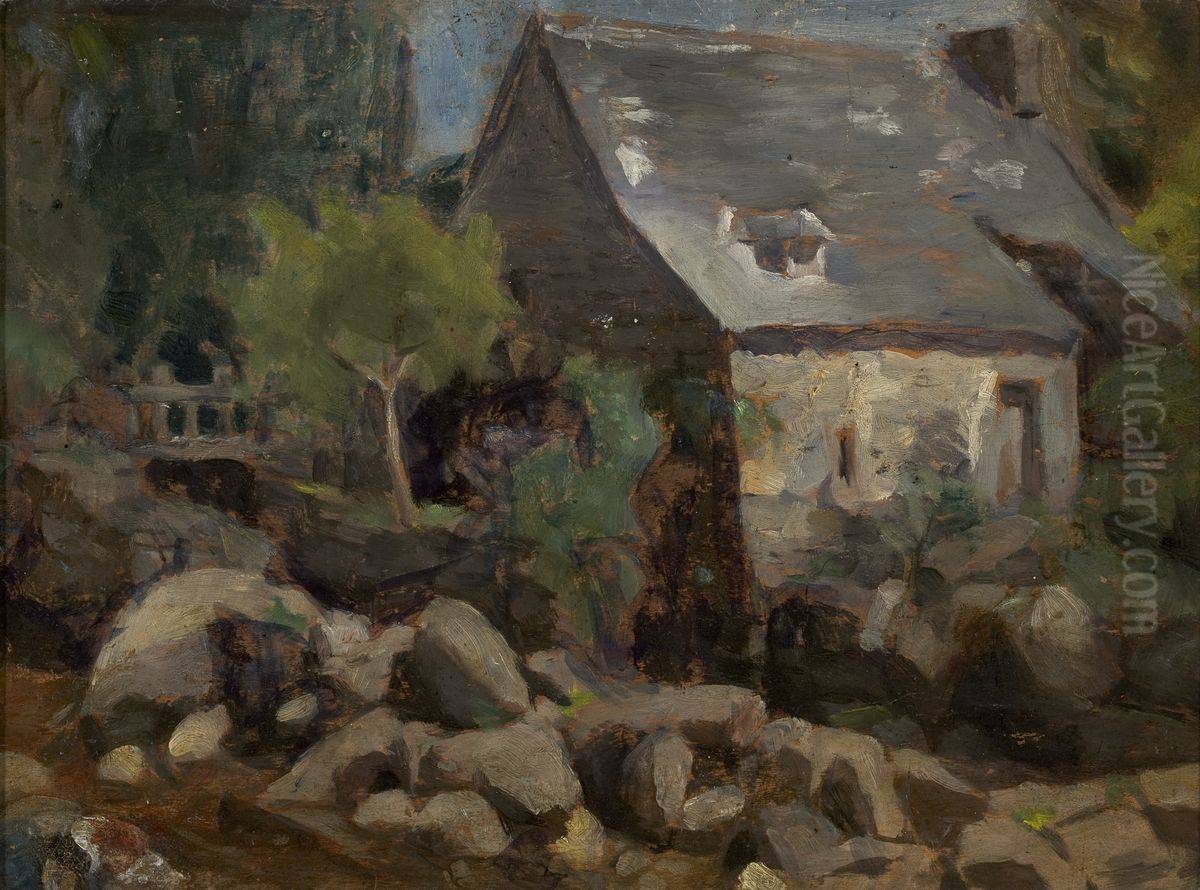 Rustic Landscape with Bridge and Houses Oil Painting by Jose Ferraz De Almeida Junior