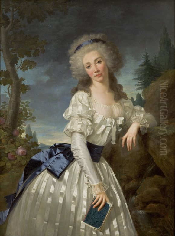 Portrait de dame tenant un livre Oil Painting by Antoine Vestier