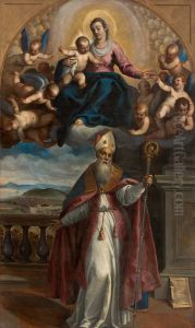 Aparicao da Virgem com o Menino a santo Ubaldo, bispo de Gubbio, que indica ao fundo a cidade de Pesaro