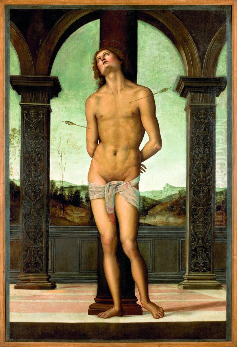 St. Sebastian Tied to a Column Oil Painting by Pietro Vannucci Perugino