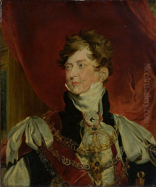 George IV como principe-regente com as insignias da Ordem da Jarreteira Oil Painting by Thomas Lawrenceand workshop