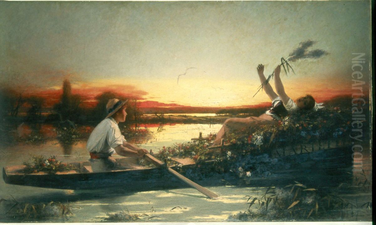 On the Rhone at Arles Oil Painting by Henri Bouchet-Doumenq