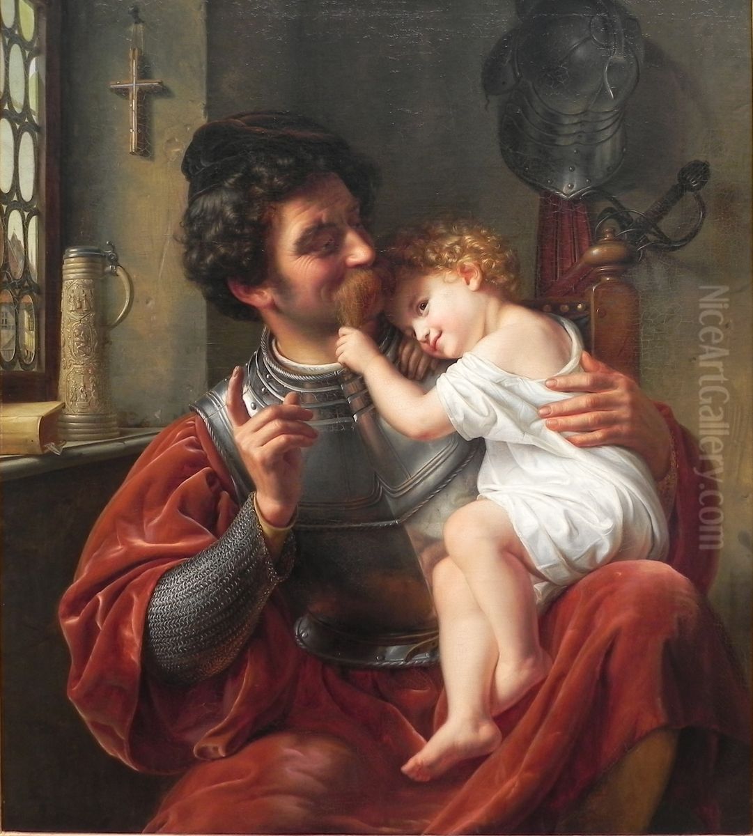 The Warrior and His Child Oil Painting by Theodor Hildebrandt