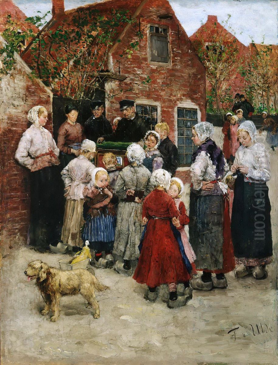 Hurdy-Gurdy Man in Zandvoort Oil Painting by Fritz von Uhde