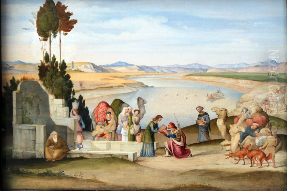 Rebekka und Elieser am Brunnen Oil Painting by Johann Anton Ramboux