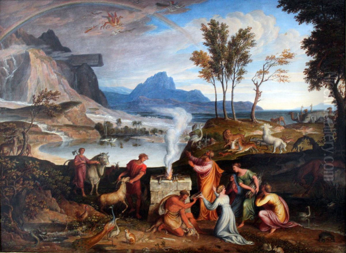Noah's Offers up Thanks Oil Painting by Joseph Anton Koch