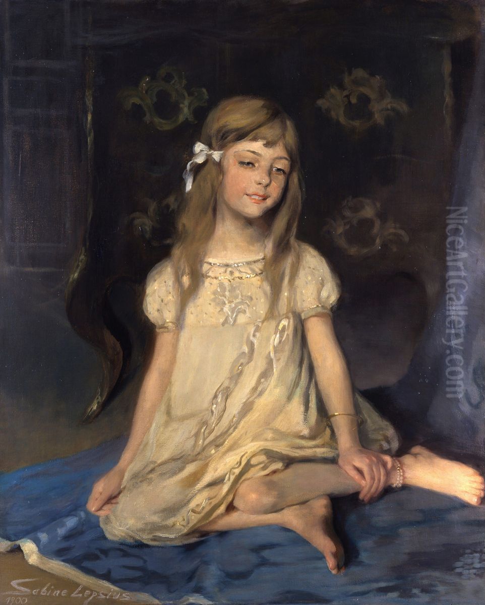 Monica, die Tochter der Kunstlerin Oil Painting by Sabine Lepsius