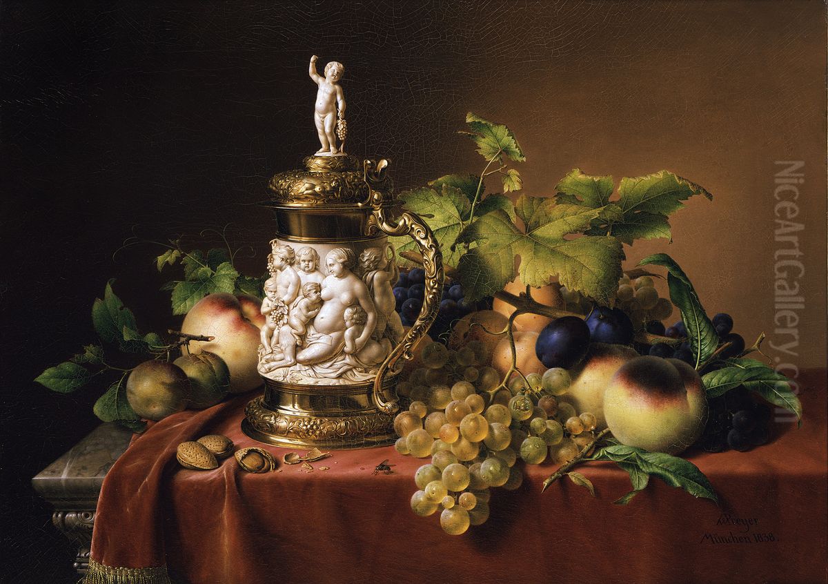 Still-life of fruits and ivory tankard Oil Painting by Johann Wilhelm Preyer