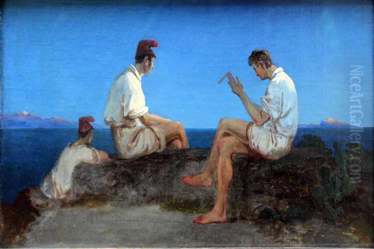 Drei Fischer am Golf von Neapel Oil Painting by Carl Blechen