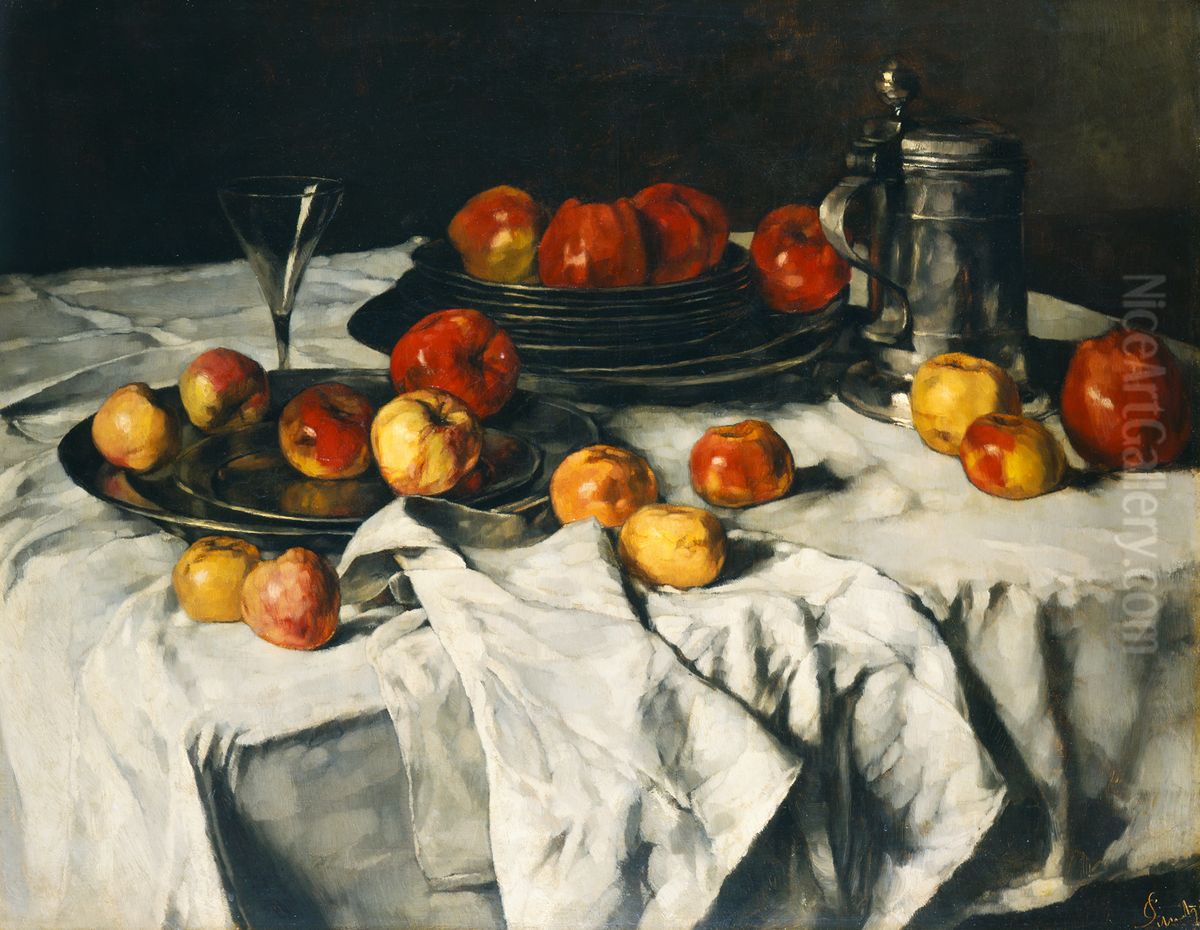 Stilleben mit Apfeln Oil Painting by Carl Schuch