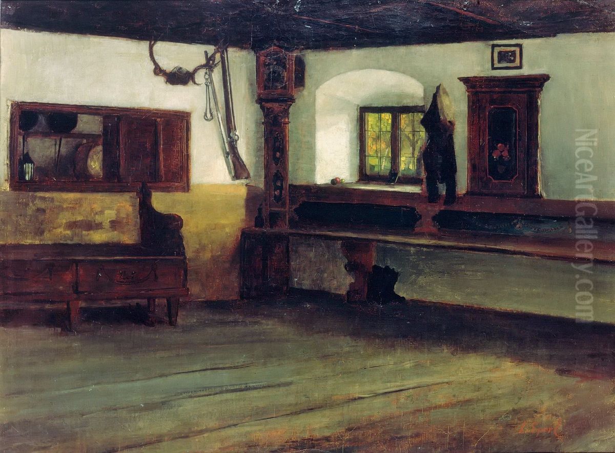 Interior of a Farmhouse Oil Painting by Johann Sperl