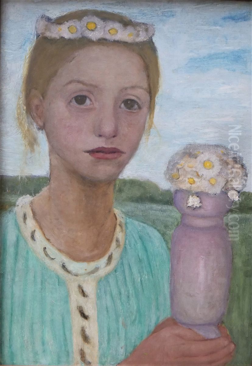 Madchen mit Blumenkranz Oil Painting by Paula Modersohn-Becker