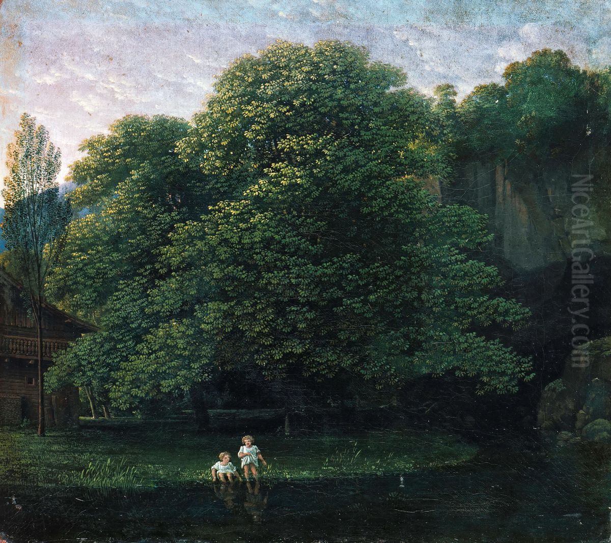 Landschaft mit zwei badenden Kindern Oil Painting by Karl Friedrich Schinkel