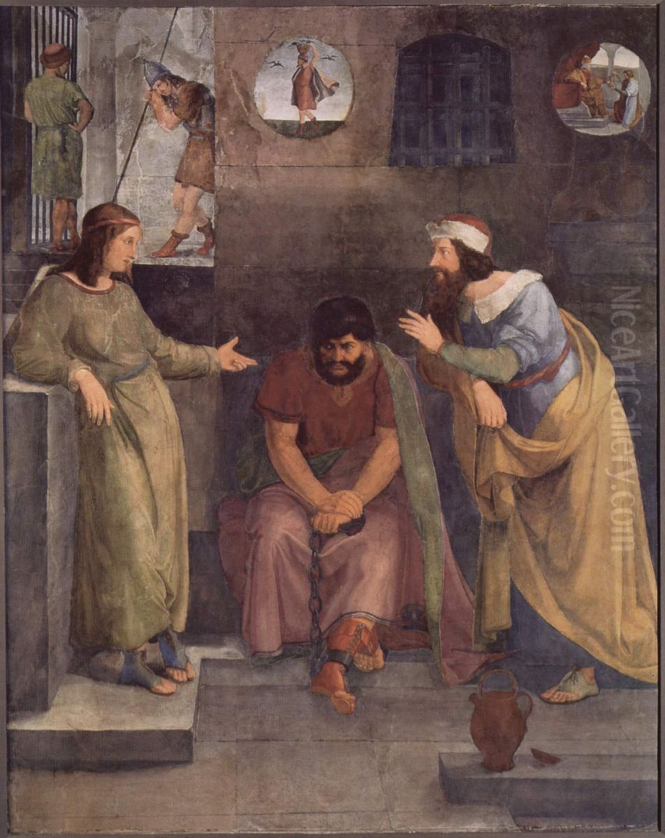 Freskenzyklus des Casa Bartholdy in Rom, Szene: Josephs Traumdeutung im Gefangnis Oil Painting by Friedrich Wilhelm Schadow