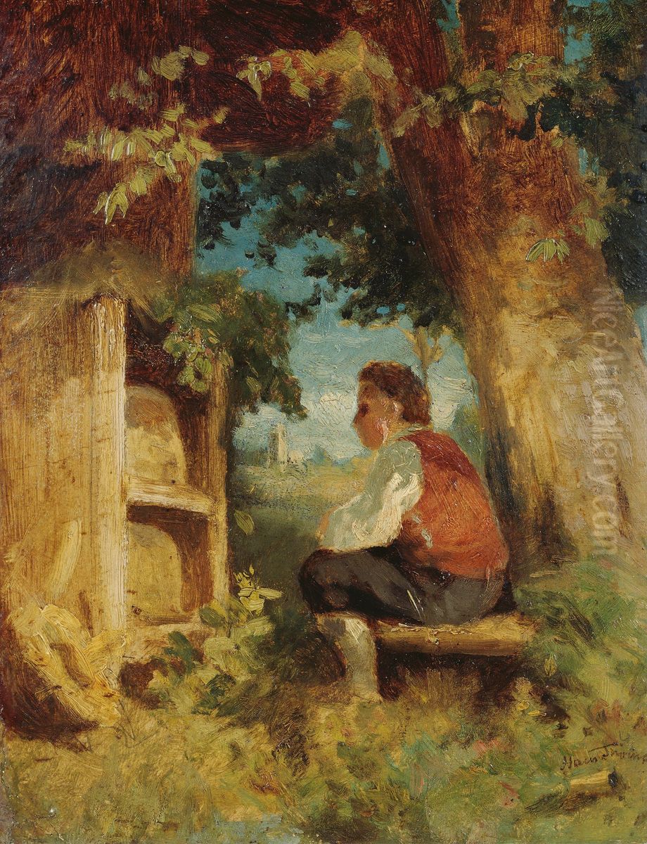 The bee friend Oil Painting by Hans Thoma