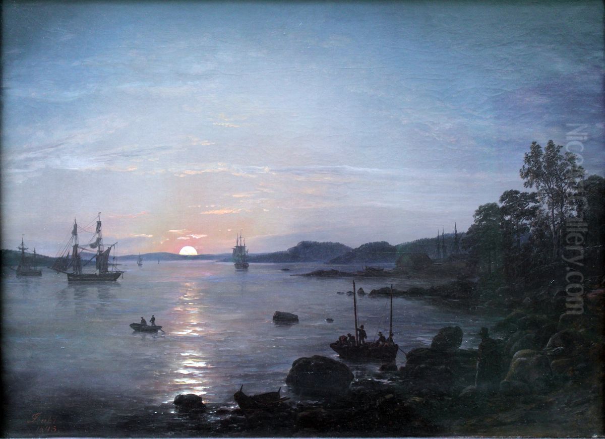 Fjord at Holmestrand Oil Painting by Johan Wilhelm Ludwig Dahl